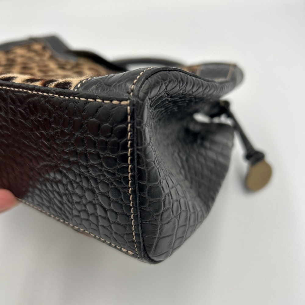 Vtg BRAHMIN Cheetah Print Calf Hair Black Italian Leather Croc Purse Bag 90's - Picture 6 of 14